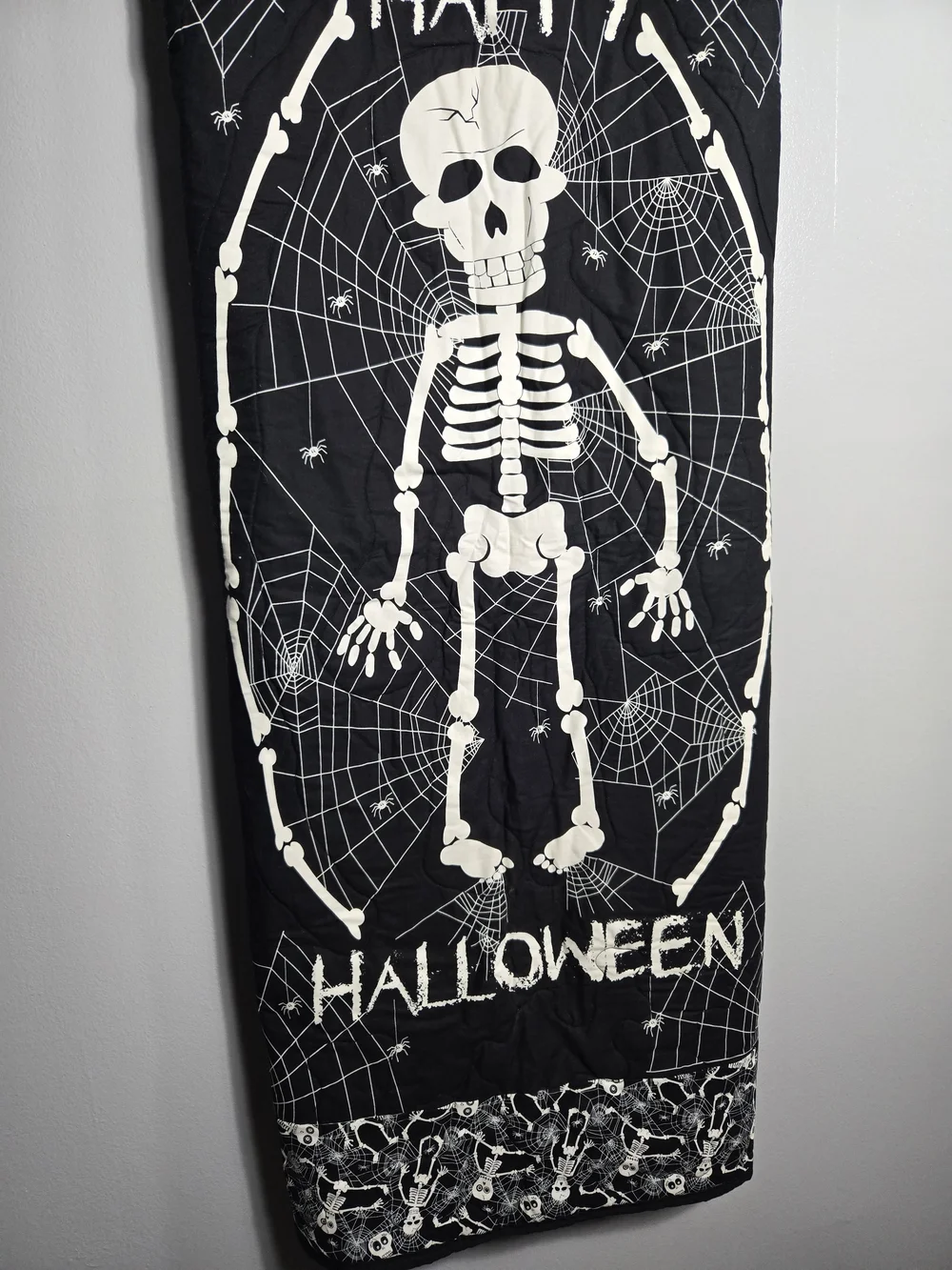 Halloween Glow In The Dark Quilted Throw Blanket Skeleton Spiderweb Handmade